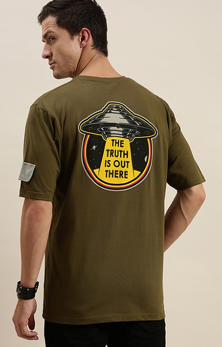 Difference of Opinion | Men's Olive Cotton Graphic Printed Oversized T-Shirt 0