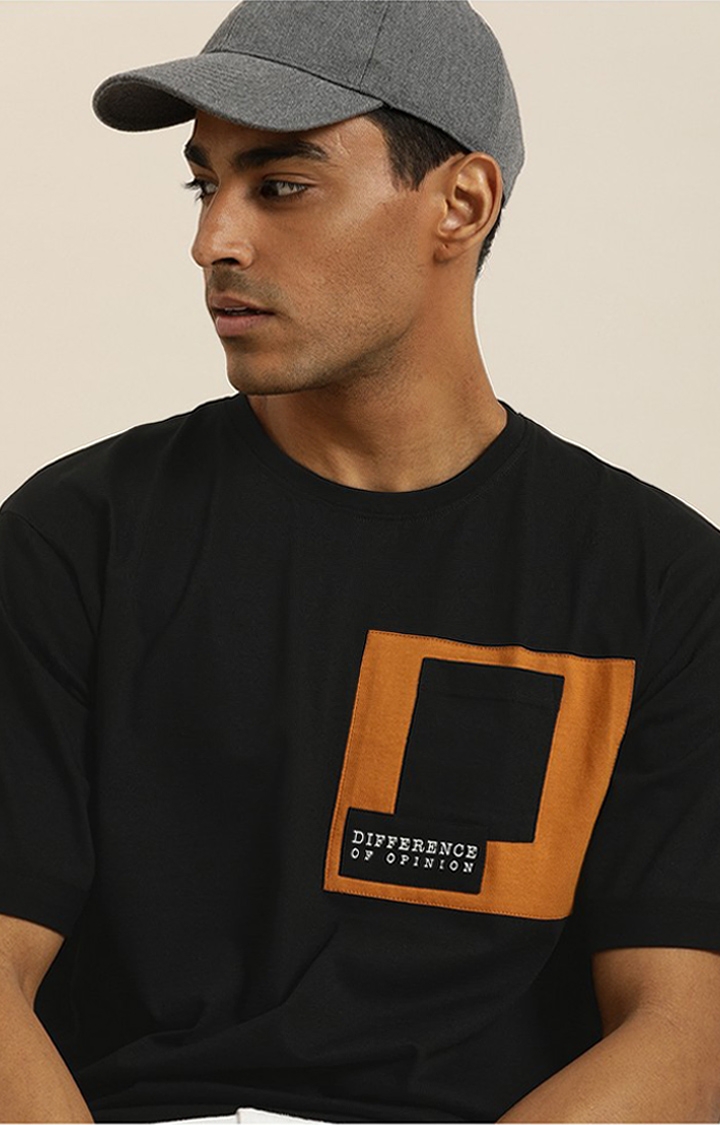 Difference of Opinion | Men's Black Cotton Solid Oversized T-Shirt 3