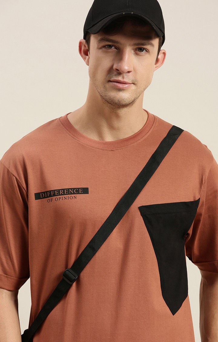 Difference of Opinion | Men's Brown Cotton Solid Oversized T-Shirt 4