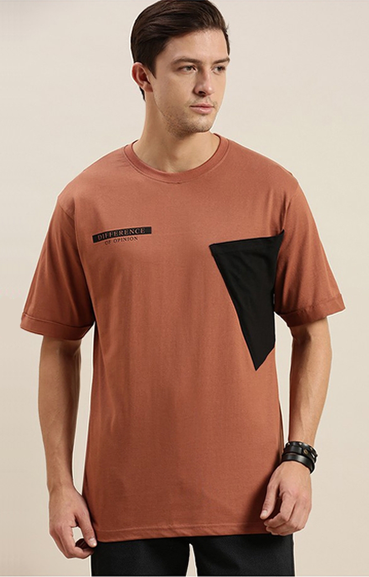 Difference of Opinion | Men's Brown Cotton Solid Oversized T-Shirt 0