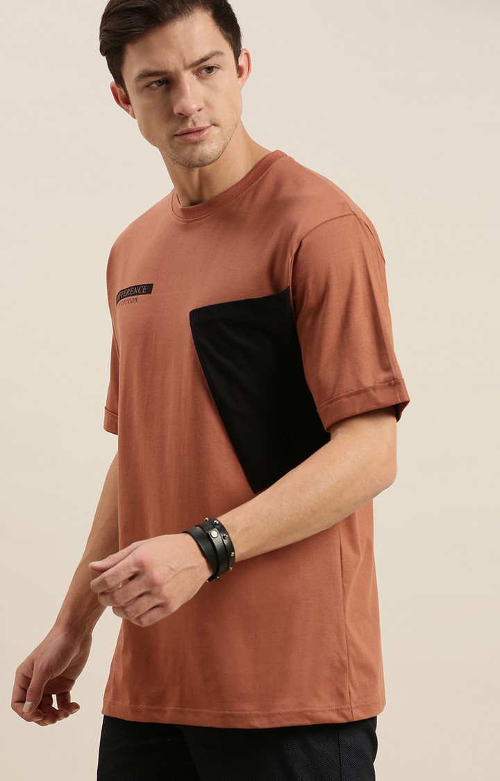 Difference of Opinion | Men's Brown Cotton Solid Oversized T-Shirt 2