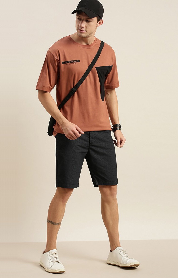 Difference of Opinion | Men's Brown Cotton Solid Oversized T-Shirt 1