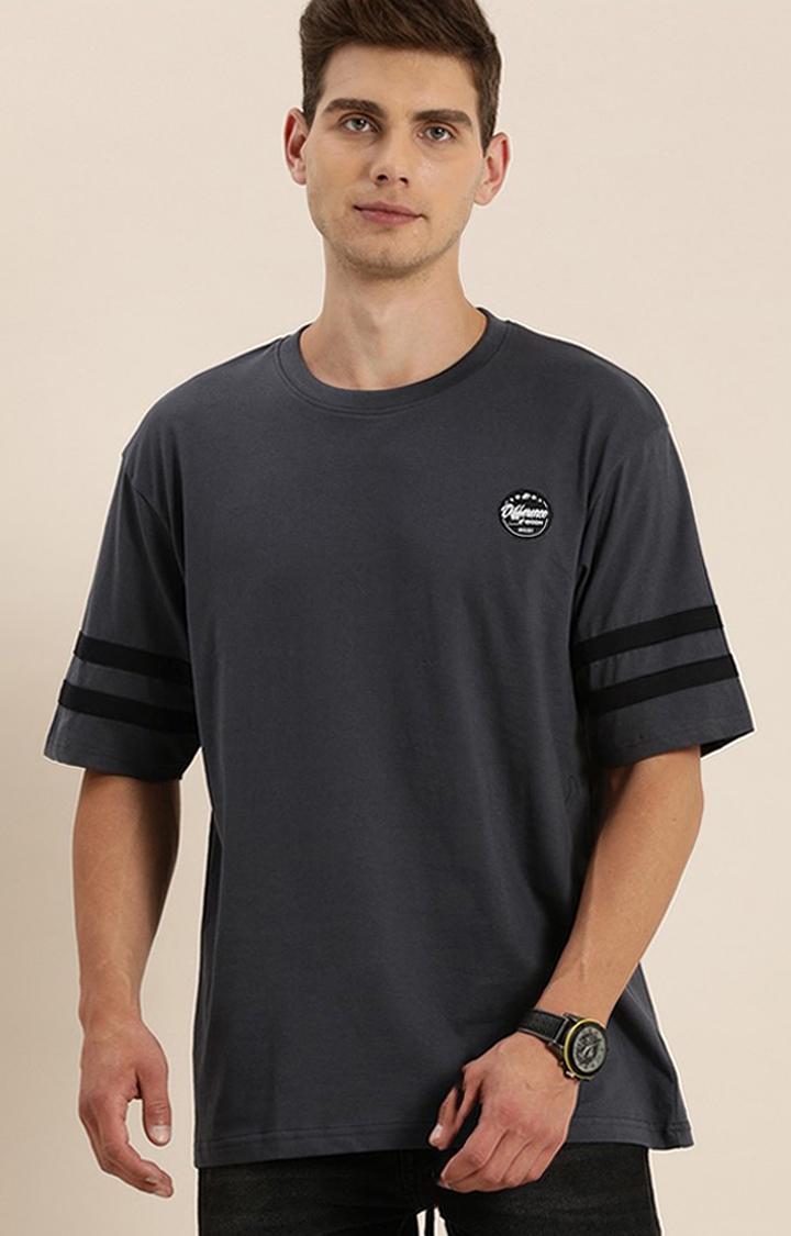 Men's Grey Cotton Solid Oversized T-Shirt