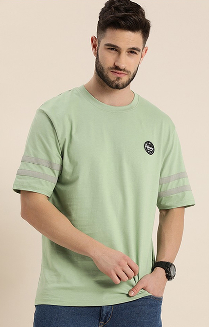 Difference of Opinion | Men's Green Cotton Solid Oversized T-Shirt