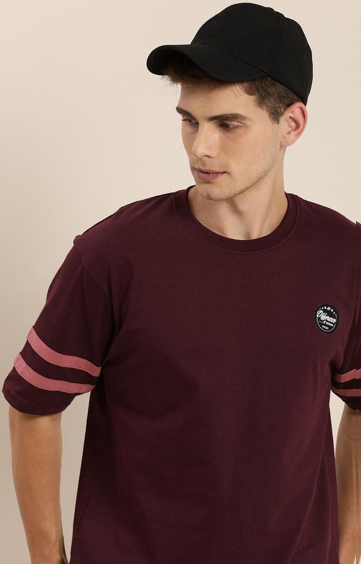 Men's Maroon Cotton Solid Oversized T-Shirt