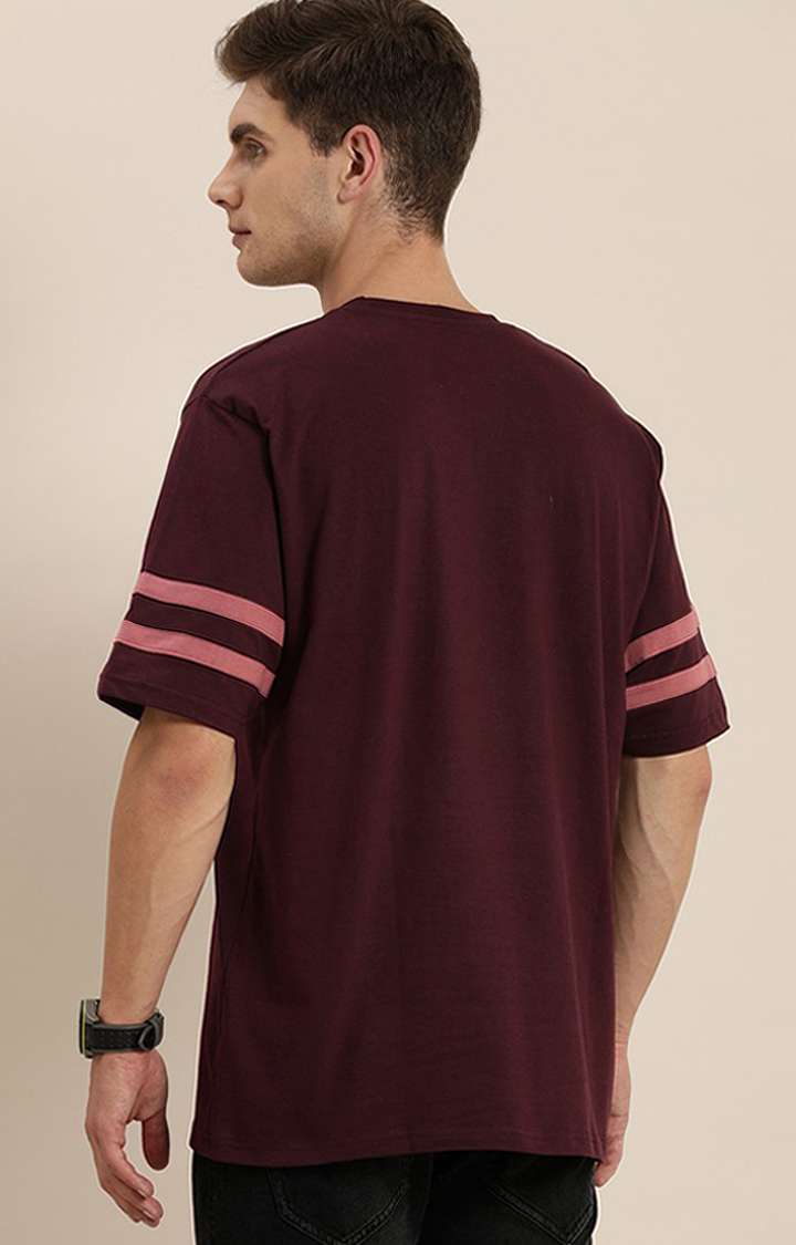 Men's Maroon Cotton Solid Oversized T-Shirt