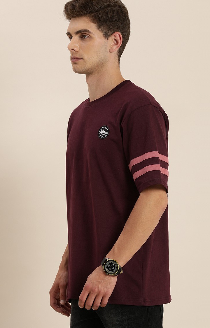 Difference of Opinion | Men's Maroon Cotton Solid Oversized T-Shirt