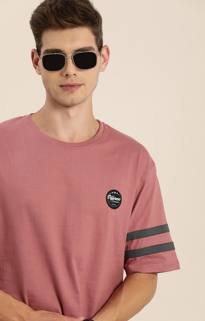 Difference of Opinion | Men's Pink Cotton Solid Oversized T-Shirt 3