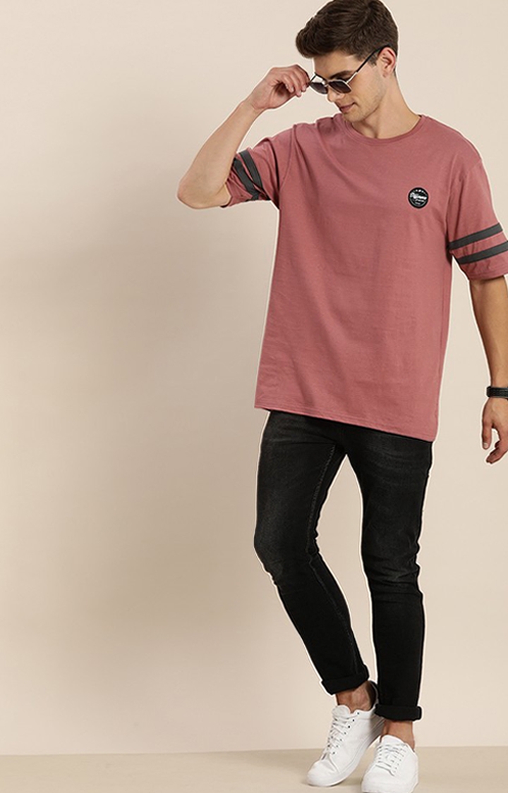 Difference of Opinion | Men's Pink Cotton Solid Oversized T-Shirt 1