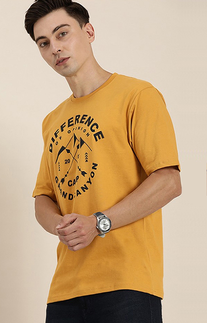 Difference of Opinion | Men's Yellow Cotton Typographic Printed Oversized T-Shirt