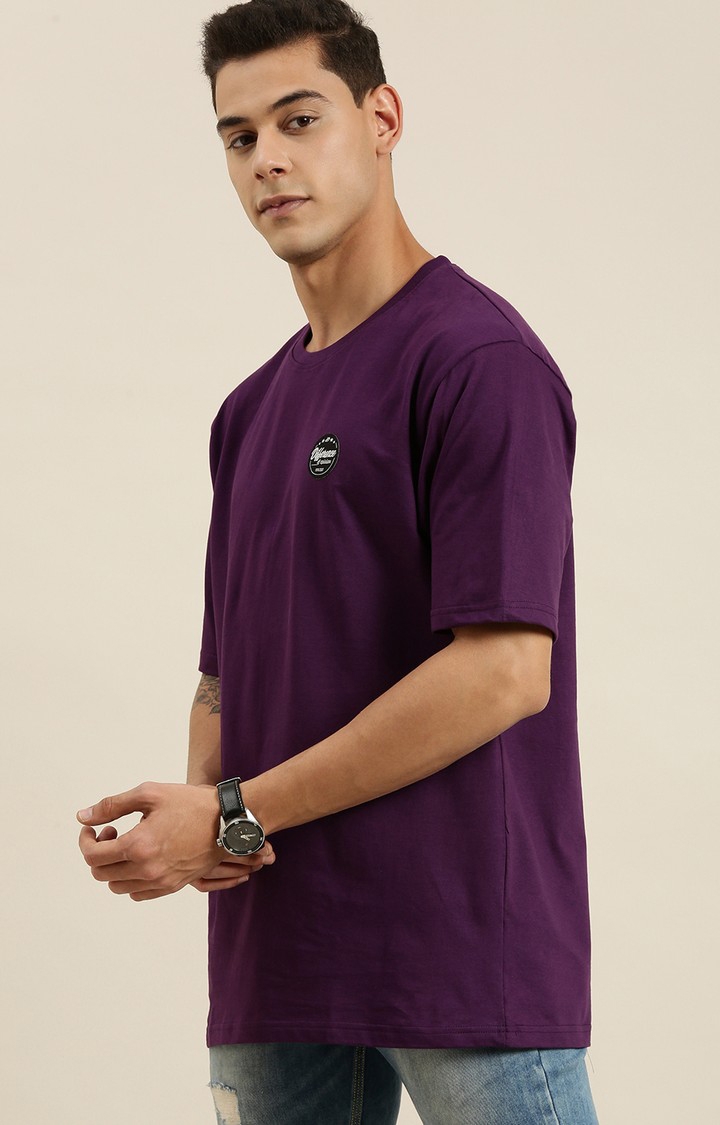 Difference of Opinion | Men's Purple Cotton Typographic Printed Oversized T-Shirt 3