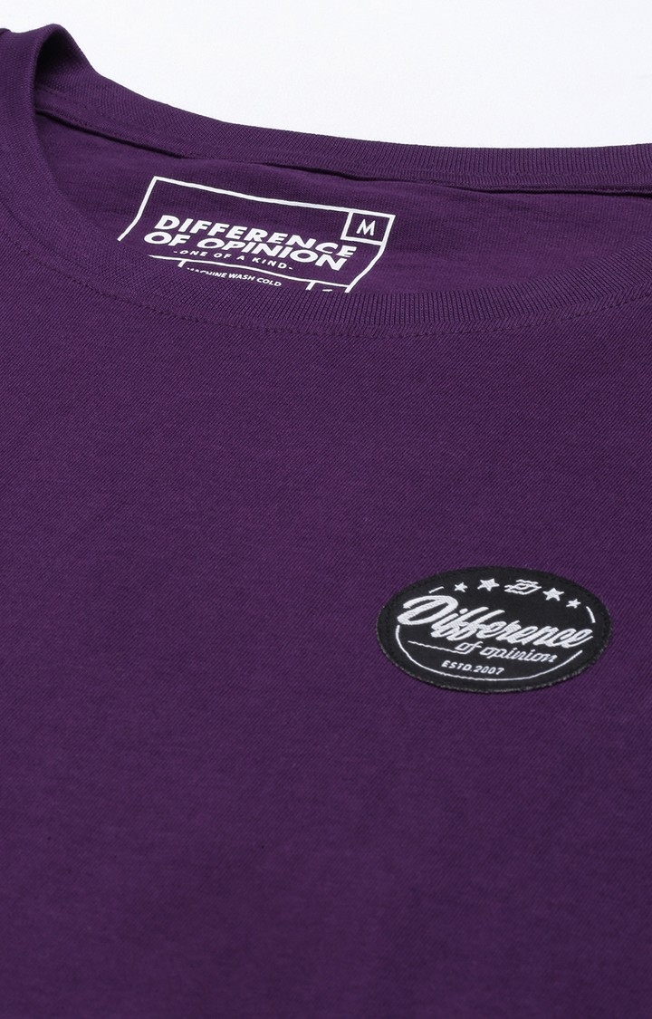 Difference of Opinion | Men's Purple Cotton Typographic Printed Oversized T-Shirt 4