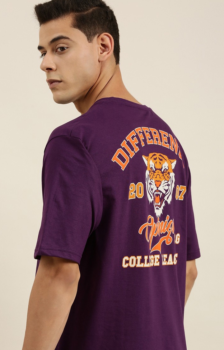 Difference of Opinion | Men's Purple Cotton Typographic Printed Oversized T-Shirt 0