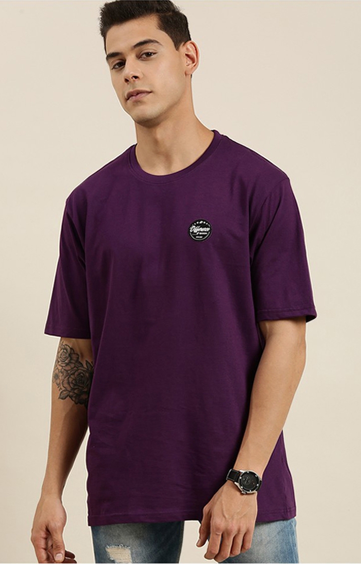 Difference of Opinion | Men's Purple Cotton Typographic Printed Oversized T-Shirt 1