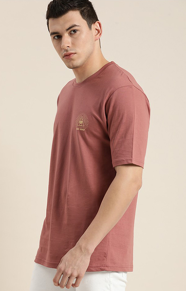 Men's Pink Cotton Graphic Printed Oversized T-Shirt