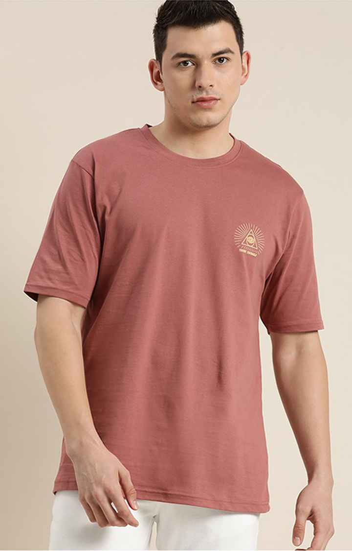 Men's Pink Cotton Graphic Printed Oversized T-Shirt