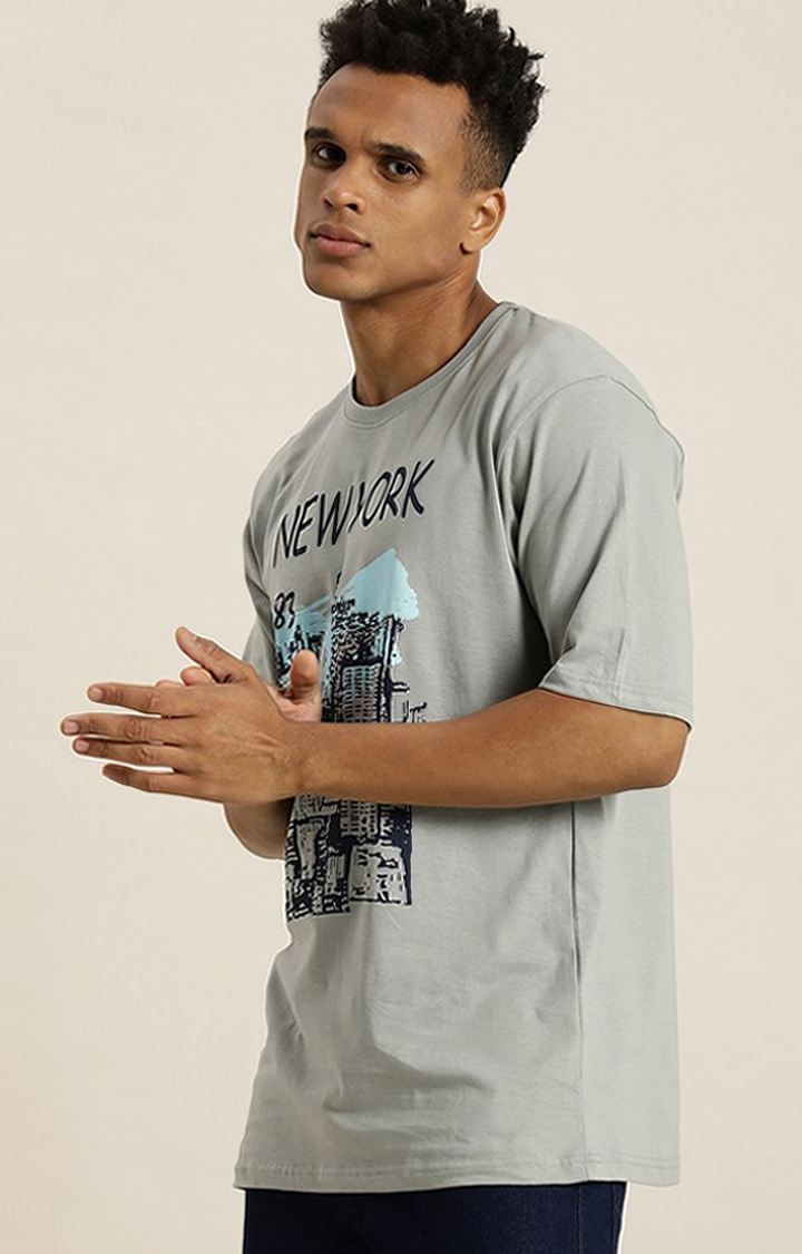 Difference of Opinion | Men's Grey Cotton Graphic Printed Oversized T-Shirt 0