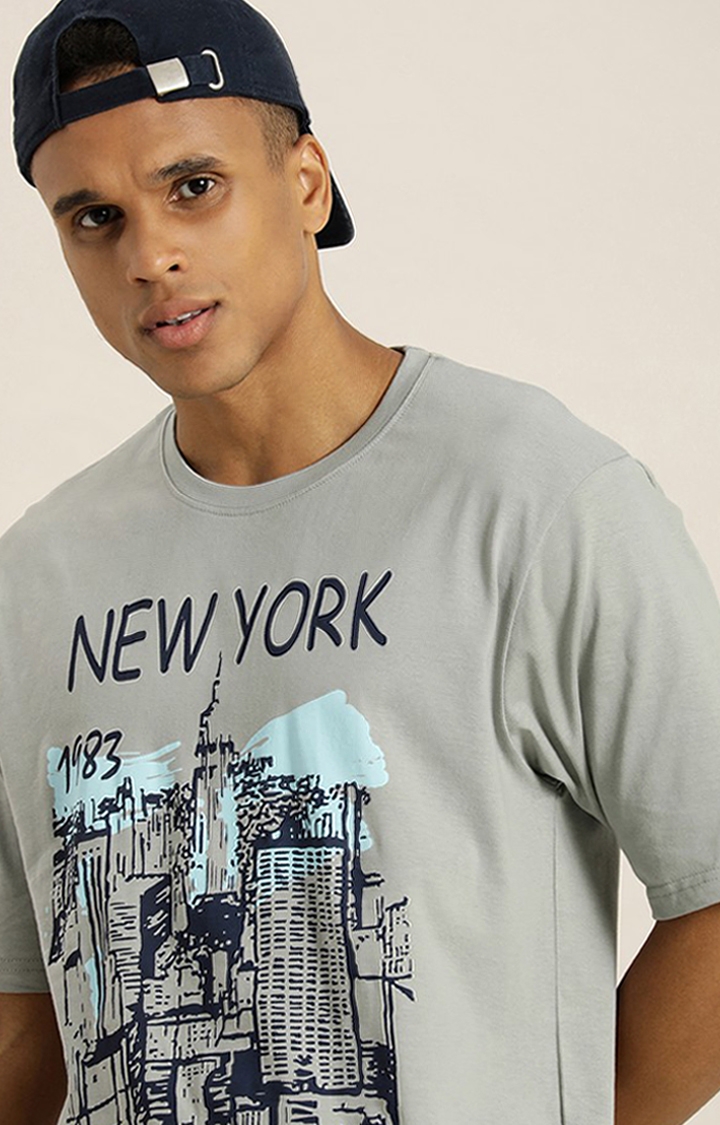 Difference of Opinion | Men's Grey Cotton Graphic Printed Oversized T-Shirt 2