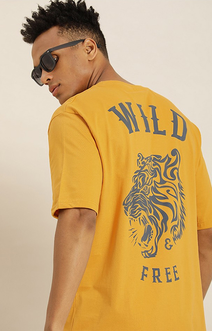 Difference of Opinion | Men's Yellow Cotton Typographic Printed Oversized T-Shirt