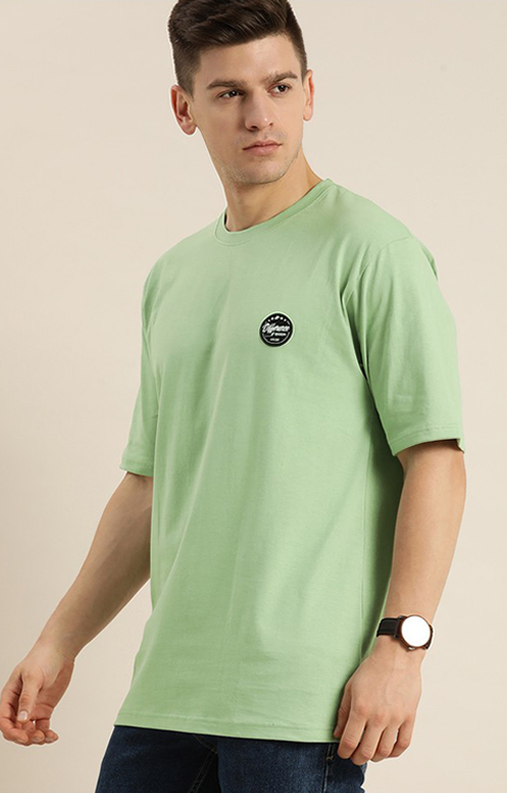 Men's Green Cotton Graphic Printed Oversized T-Shirt