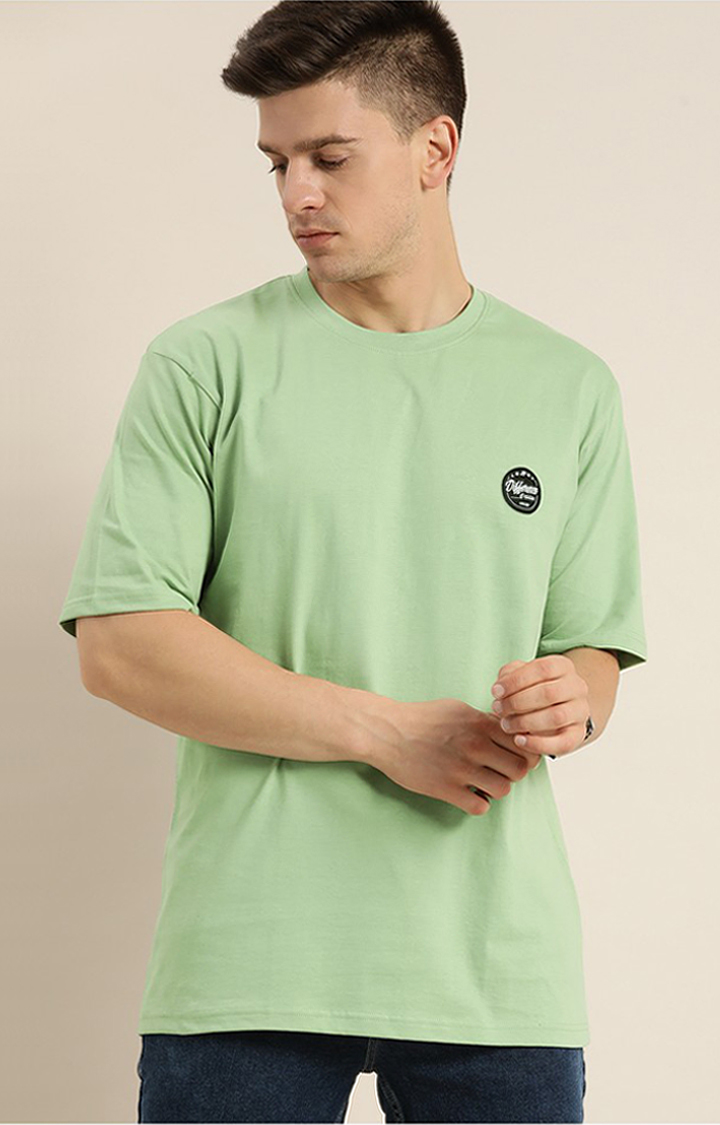 Men's Green Cotton Graphic Printed Oversized T-Shirt