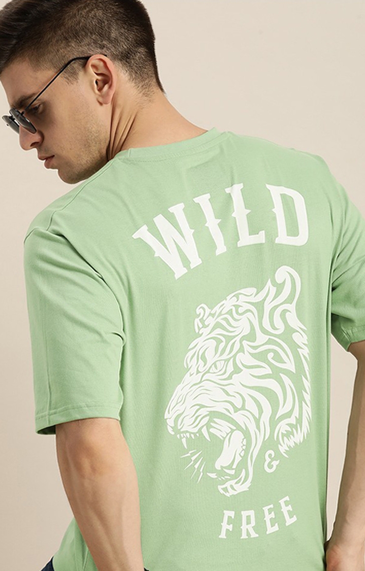 Difference of Opinion | Men's Green Cotton Graphic Printed Oversized T-Shirt
