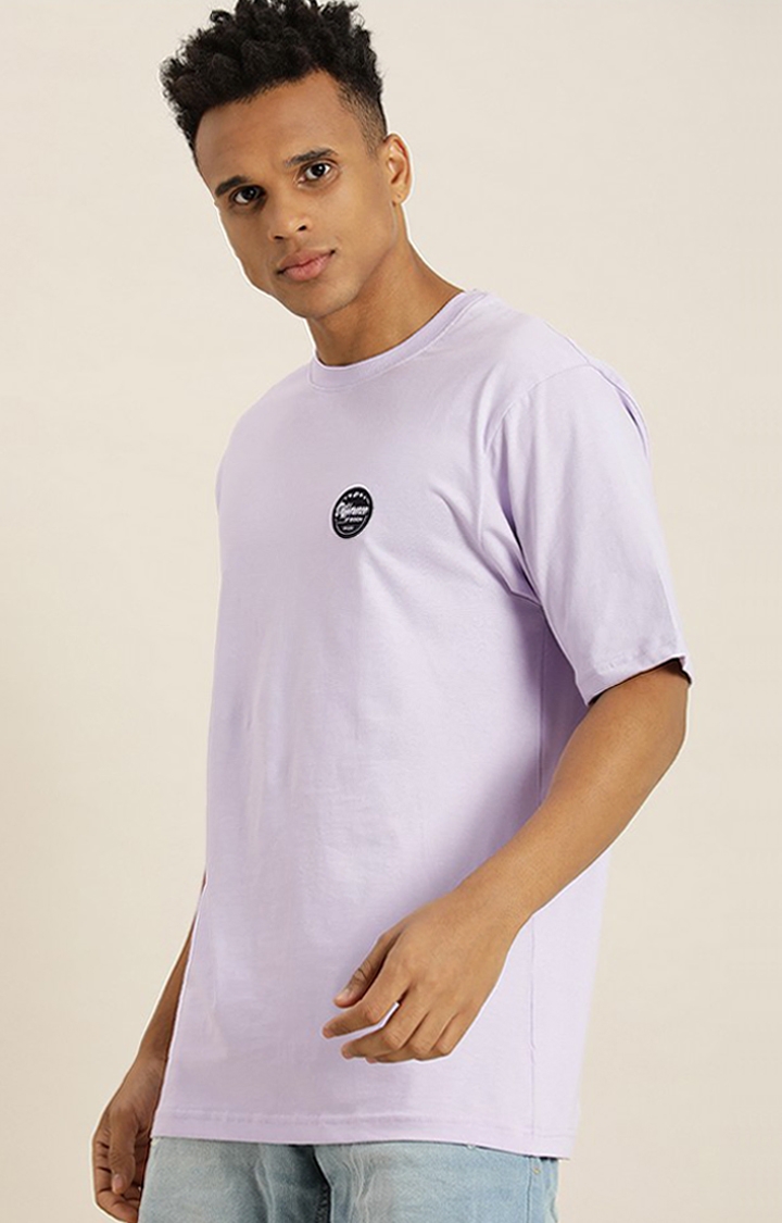 Men's Purple Cotton Typographic Printed Oversized T-Shirt