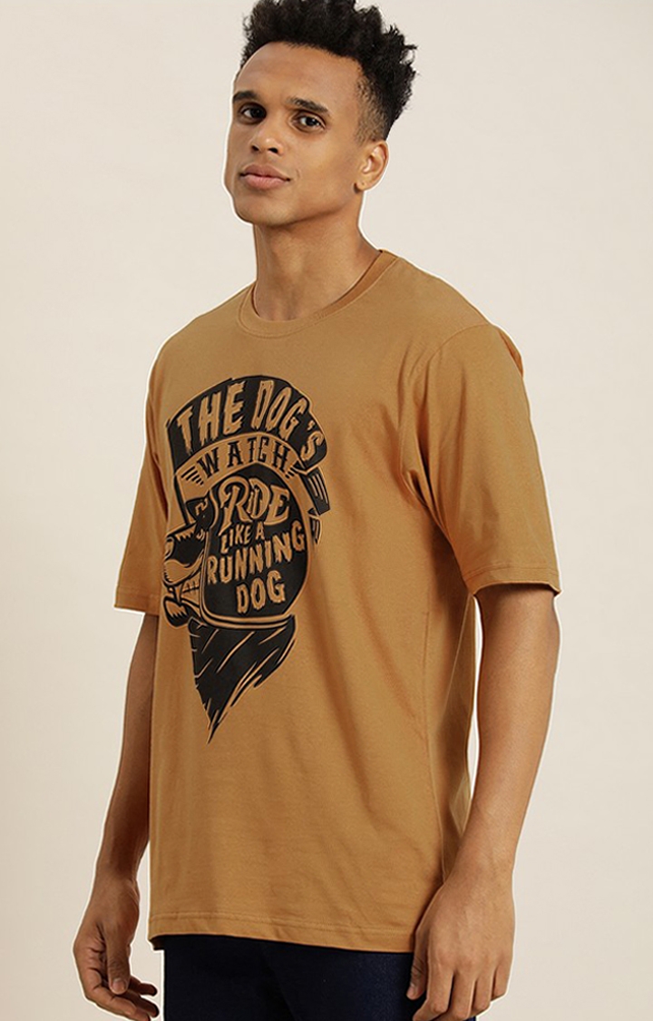 Difference of Opinion | Men's Brown Cotton Typographic Printed Oversized T-Shirt