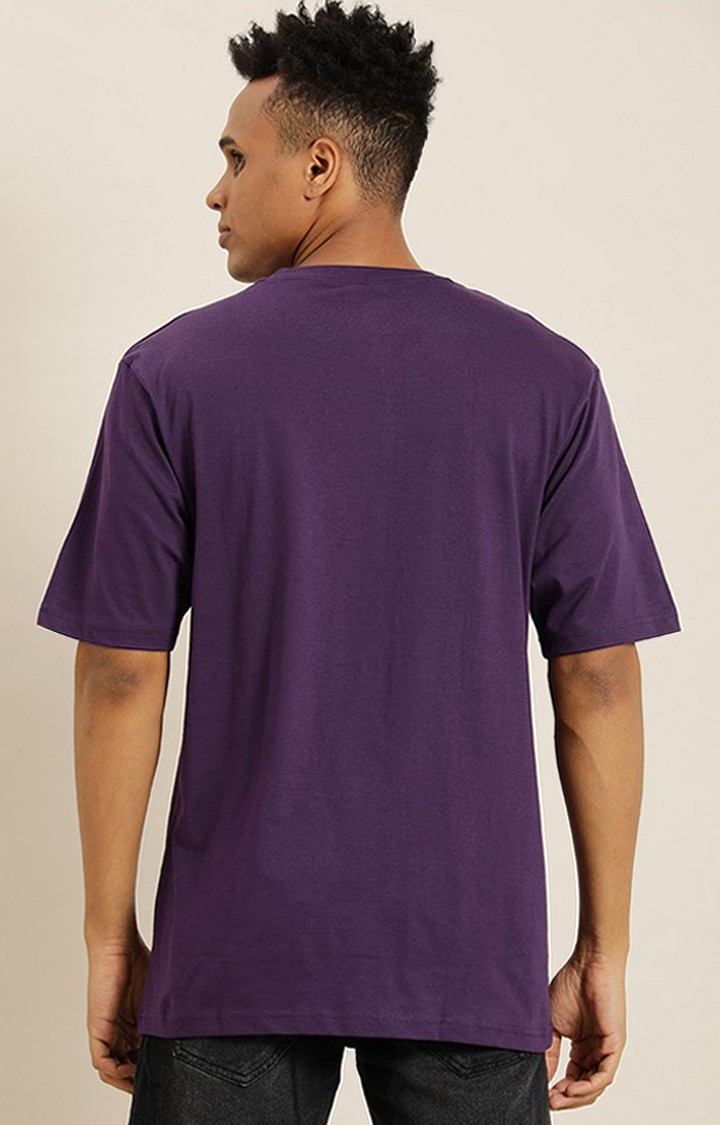 Men's Purple Cotton Graphic Printed Oversized T-Shirt