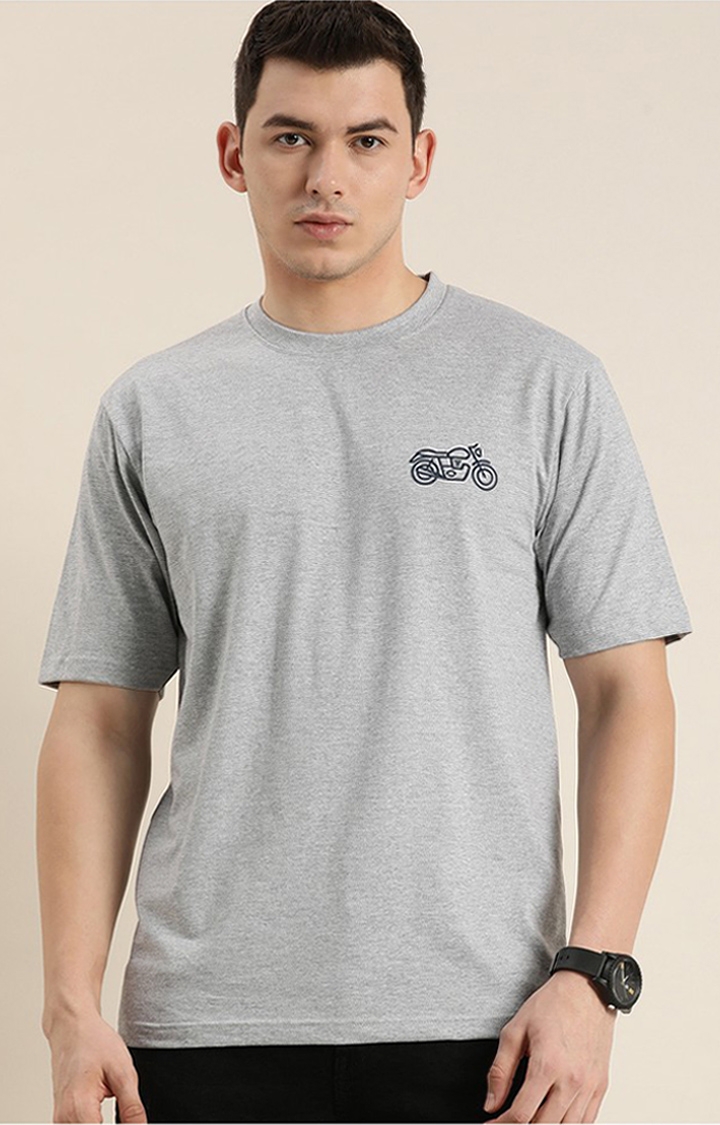 Men's Grey Cotton Graphic Printed Oversized T-Shirt
