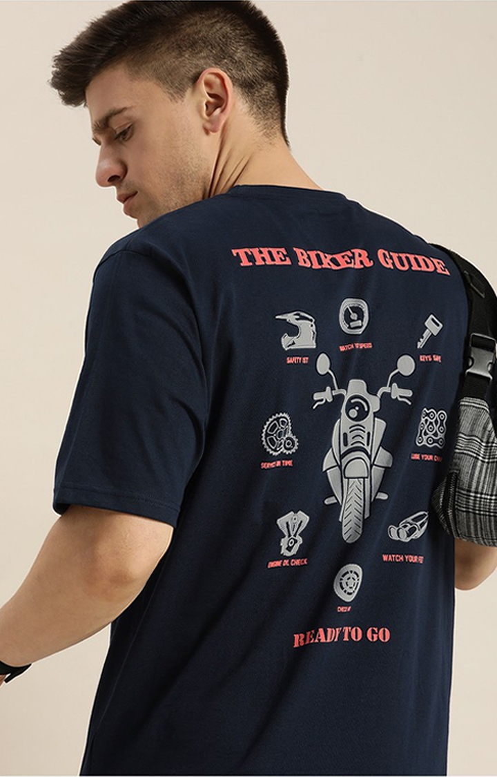 Men's Navy Cotton Solid Oversized T-Shirt