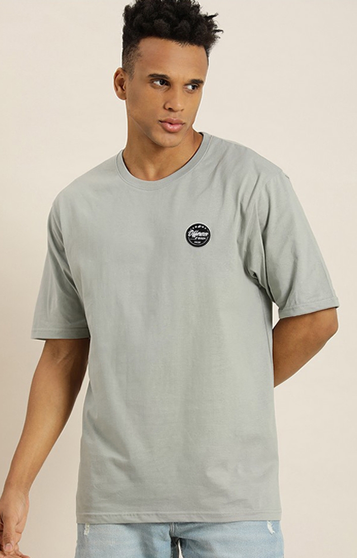 Difference of Opinion | Men's Grey Cotton Typographic Printed Oversized T-Shirt 1