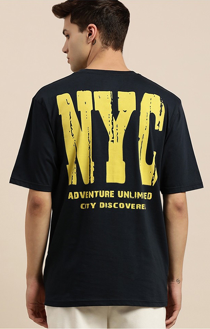 Difference of Opinion | Men's Navy Cotton Typographic Printed Oversized T-Shirt