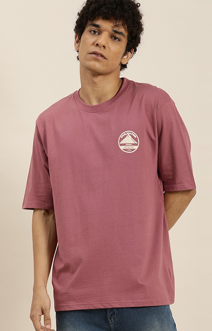 Difference of Opinion | Men's Pink Cotton Printed Oversized T-Shirt 1