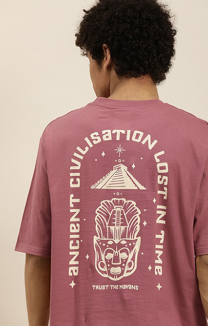 Men's Pink Cotton Printed Oversized T-Shirt