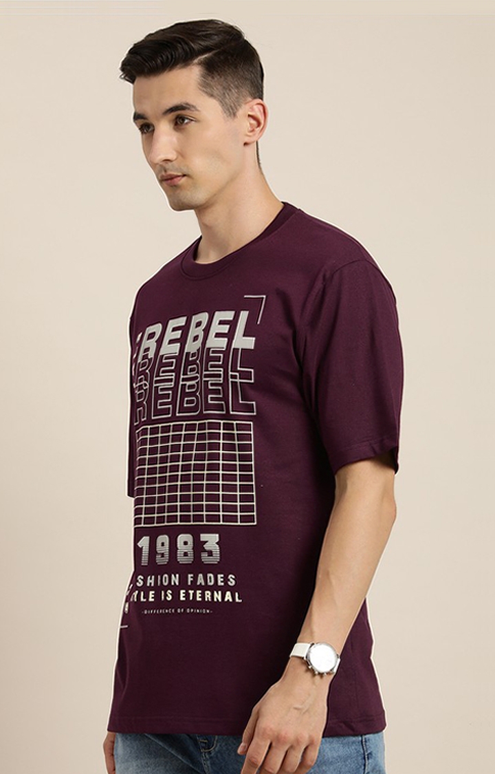 Difference of Opinion | Men's Wine Cotton Typographic Printed Sweatshirt