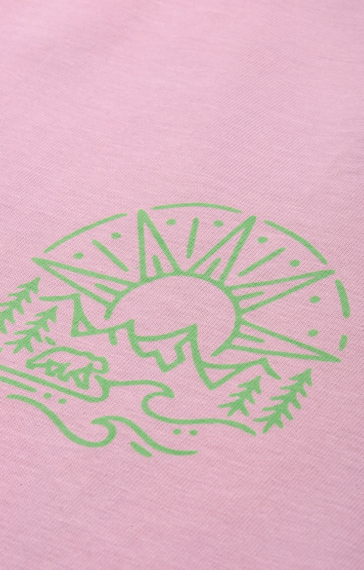 Men's Pink Cotton Graphic Printed Oversized T-Shirt