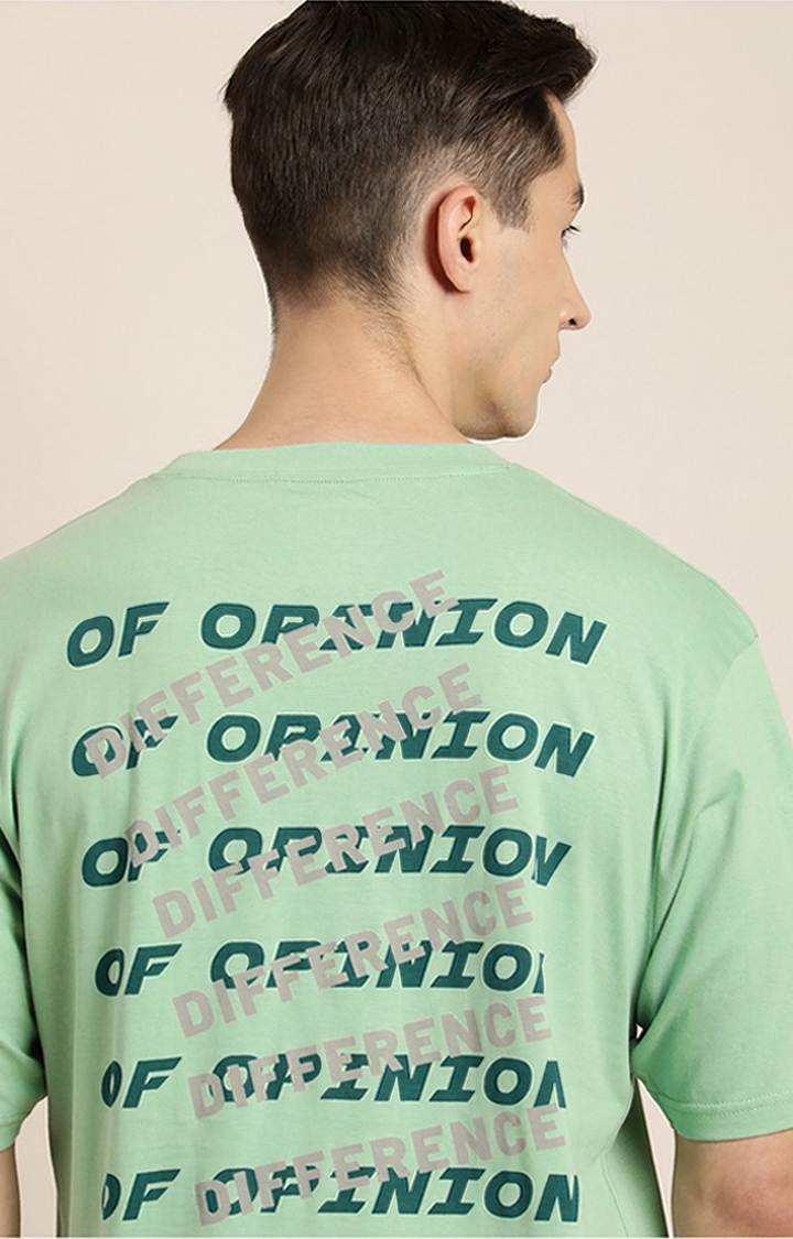 Difference of Opinion | Men's Green Cotton Typographic Printed Oversized T-Shirt
