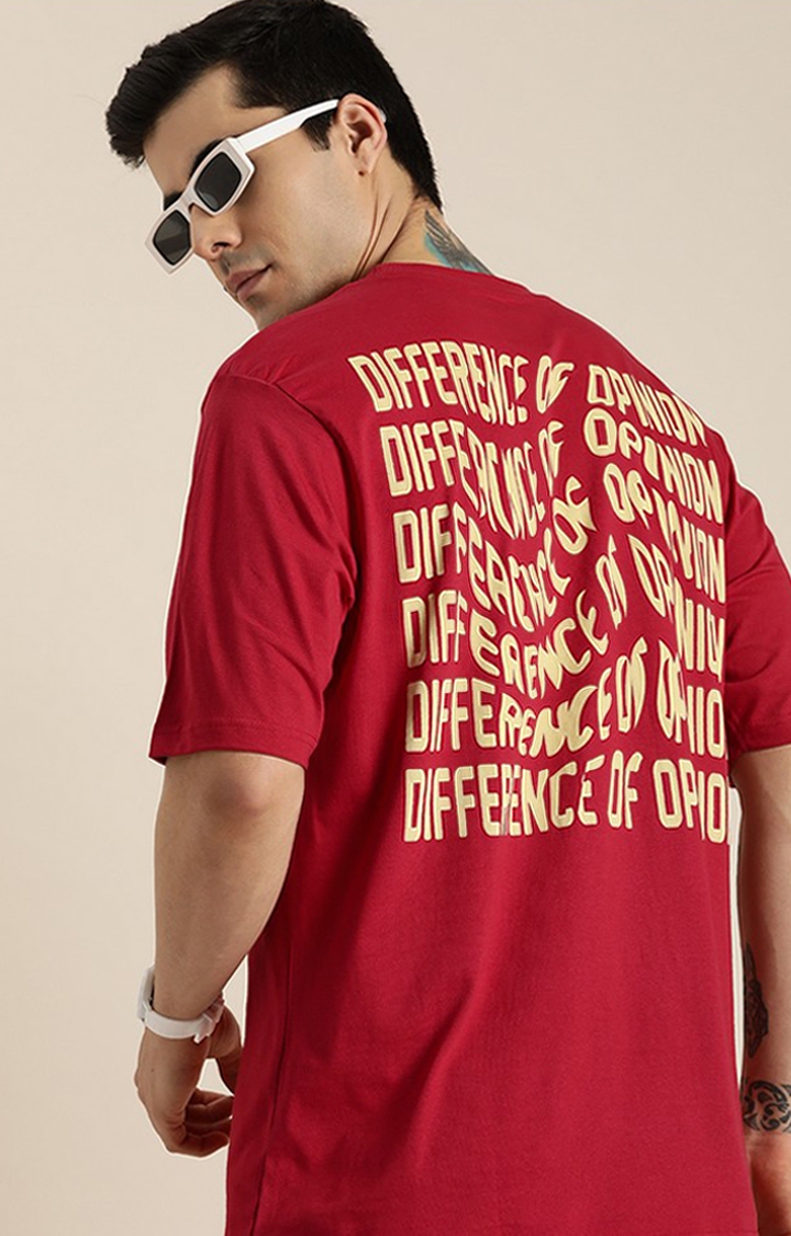 Difference of Opinion | Men's Red Cotton Typographic Printed Oversized T-Shirt
