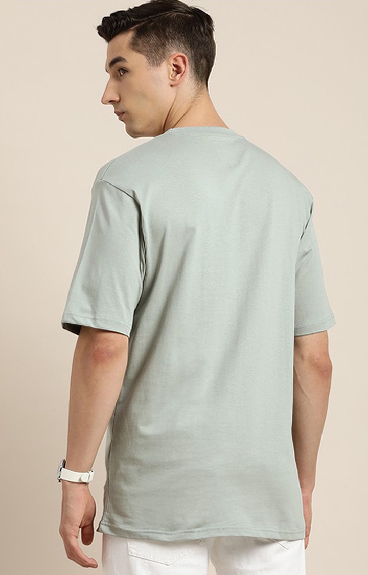 Men's Grey Cotton Typographic Printed Oversized T-Shirt