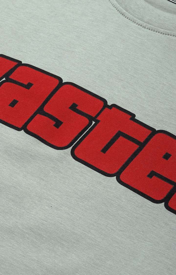 Men's Grey Cotton Typographic Printed Oversized T-Shirt