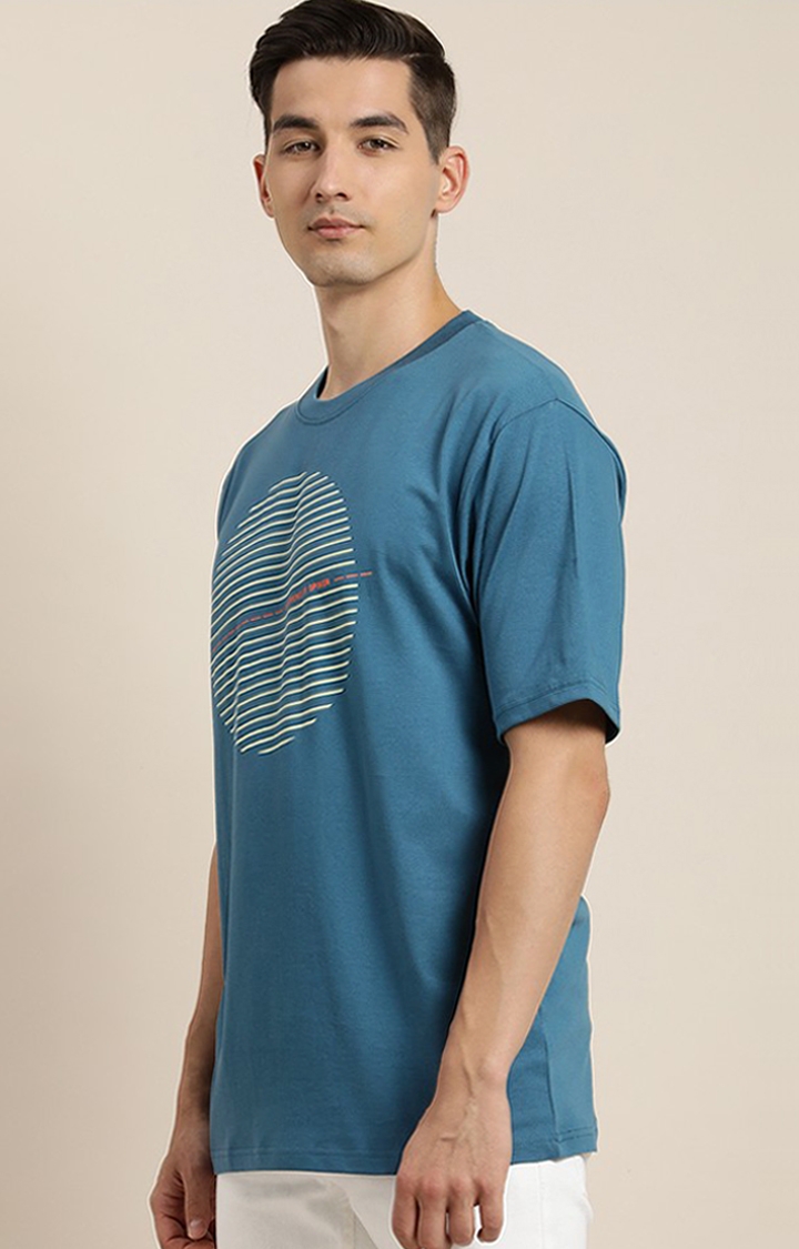 Difference of Opinion | Men's Blue Cotton Printed Oversized T-Shirt