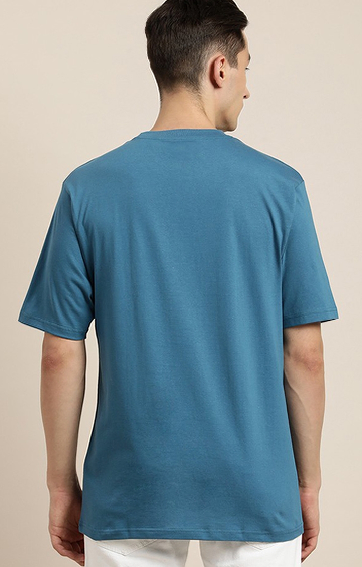 Men's Blue Cotton Printed Oversized T-Shirt