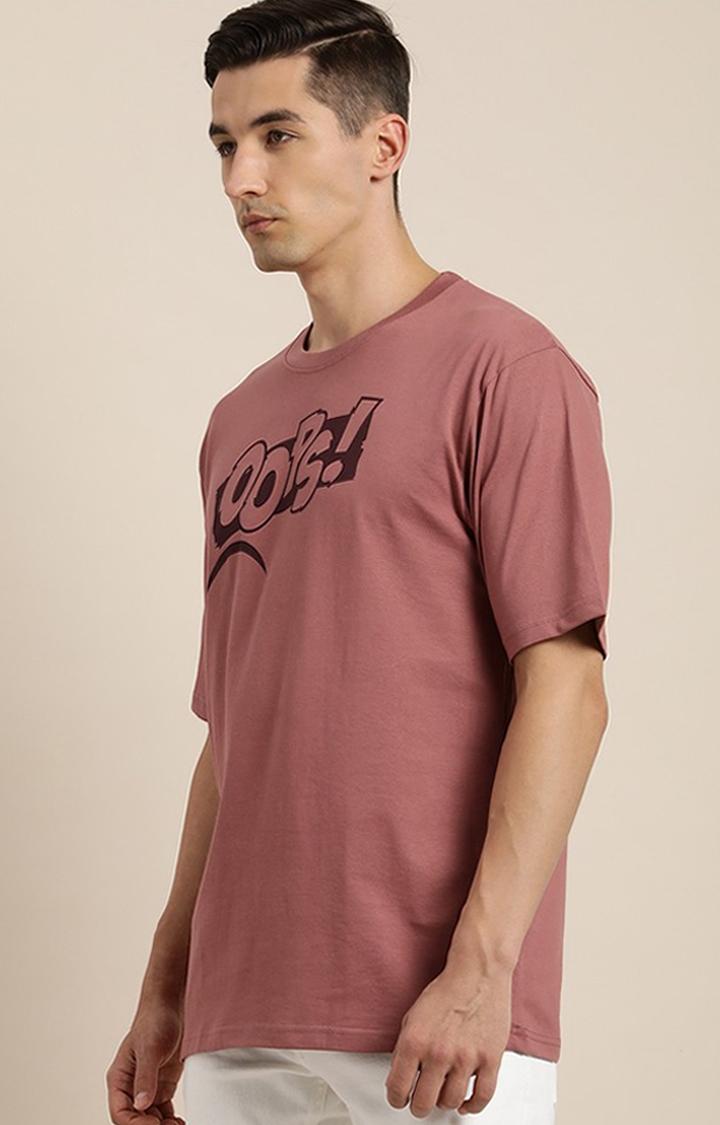 Difference of Opinion | Men's Pink Cotton Typographic Printed Oversized T-Shirt
