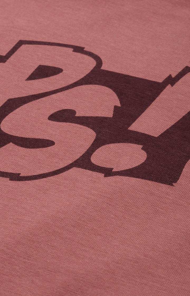 Men's Pink Cotton Typographic Printed Oversized T-Shirt