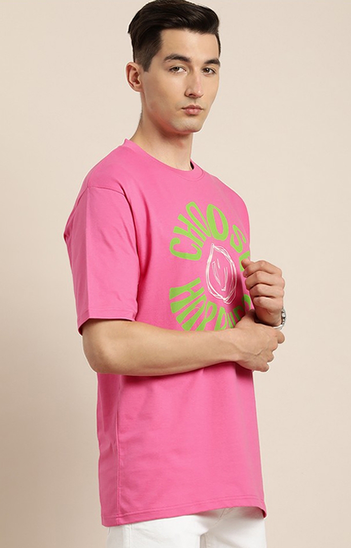 Difference of Opinion | Men's Pink Cotton Typographic Printed Oversized T-Shirt