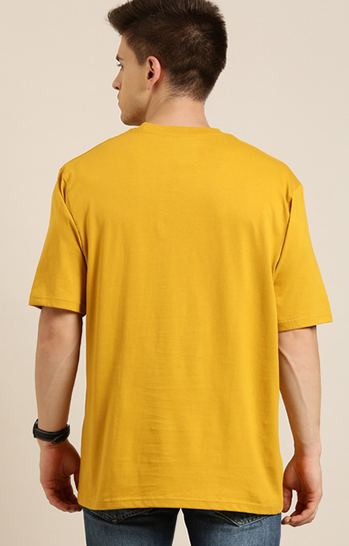 Men's Mustard Cotton Solid Oversized T-Shirt