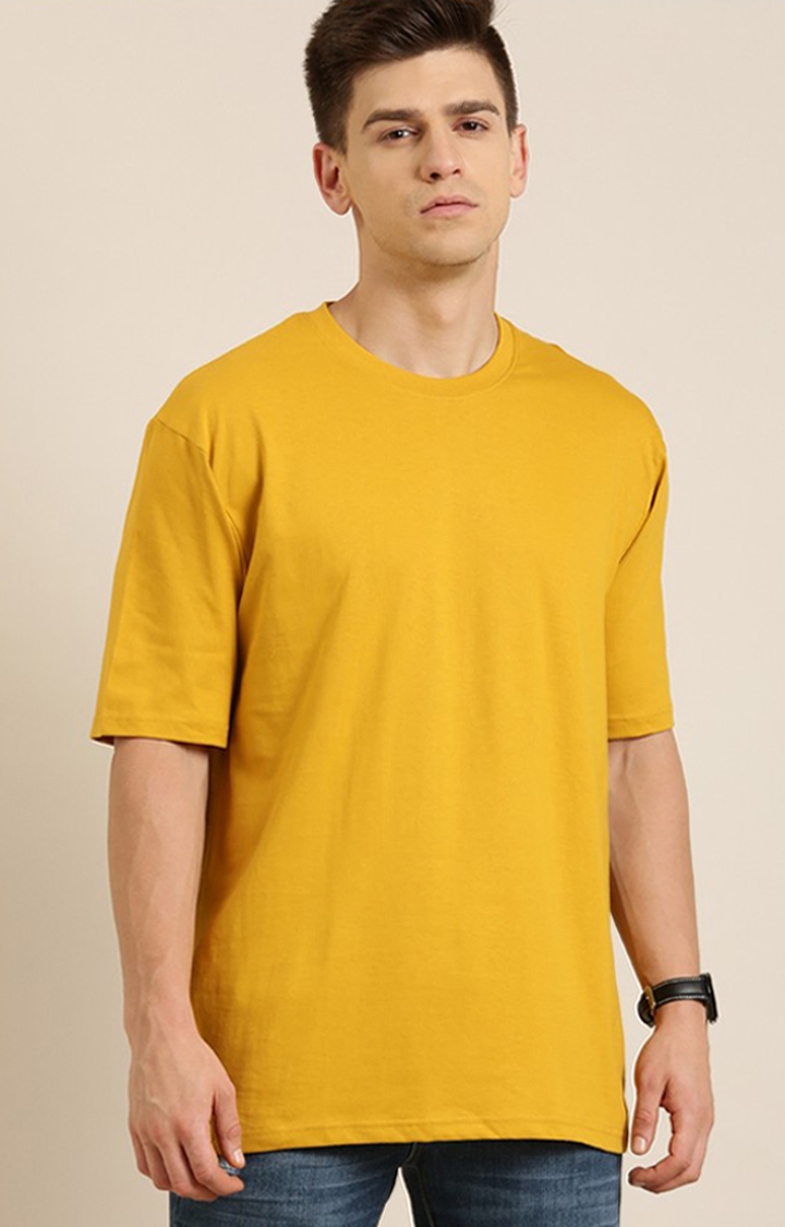 Difference of Opinion | Men's Mustard Cotton Solid Oversized T-Shirt