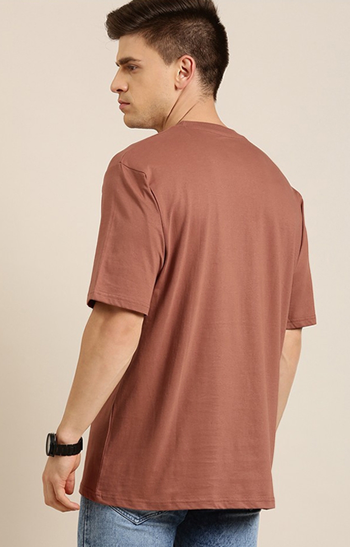 Difference of Opinion | Men's Brown Cotton Solid Oversized T-Shirt 2