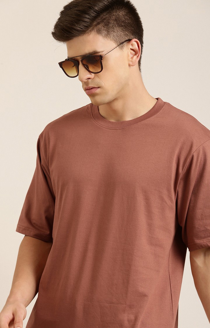 Difference of Opinion | Men's Brown Cotton Solid Oversized T-Shirt 3
